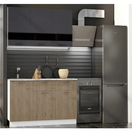 Кухонный гарнитур, кухня, готовый комплект Астра 1,5м Графит софт/ Дуб Галиано