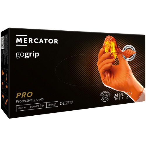 Перчатки особо прочные нитриловые размер М, Меркатор/Mercator GoGrip, защитные оранжевые, 25 пар