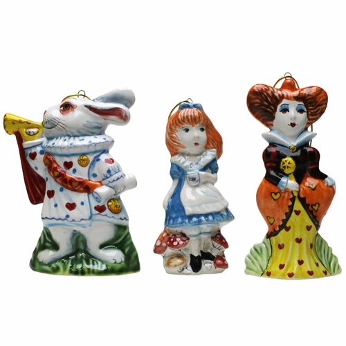 "Алиса в Стране Чудес №1" 3 штуки в картонной коробке Набор керамических елочных игрушек украшений цветная коллекция