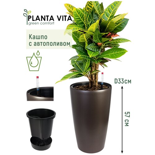 Кашпо для цветов напольное высокое с автополивом уличное PLANTA VITA Vase Matt espresso горшок пластиковый для декора D33xH57 см