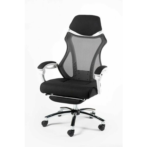 Кресло для геймеров Norden 007 NEW / (black (white plastic) белый пластик / черная ткань / черная сетка