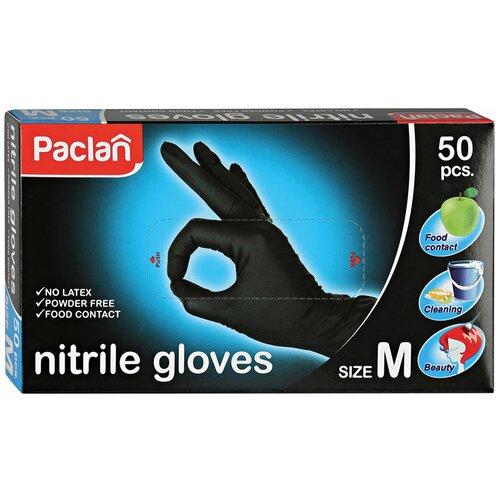 Перчатки Paclan нитриловые, 25 пар, размер M, цвет черный