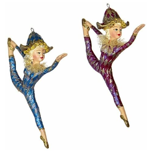 Ёлочная игрушка балерина-арлекин, полистоун, пурпурная, 16 см, Goodwill