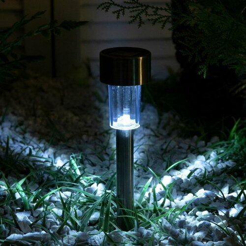 Садовый светильник на солнечной батарее "Металлический цилиндр", 4.5 x 30 x 4.5 см, 1 LED, свечение белое