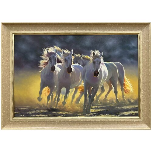Картина маслом, анималистика "Табун белых лошадей"