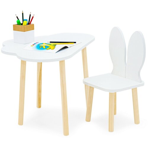 Стол и стул детский набор / столик "Облако" и стульчик "Зайчик" комплект мебели для ребенка / детская мебель для творчества и занятий