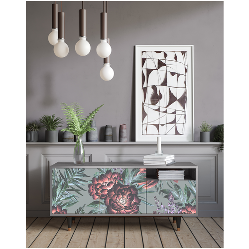 ТВ-Тумба - STORYZ - T7 Light Peonies, 125 x 56 x 41 см, Серый