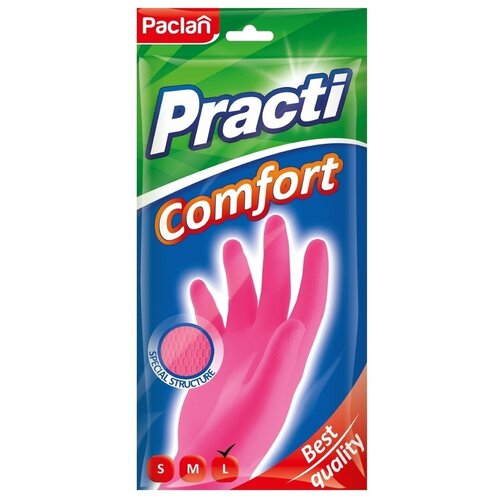 Paclan Перчатки резиновые Comfort (L) розовые 1 пара