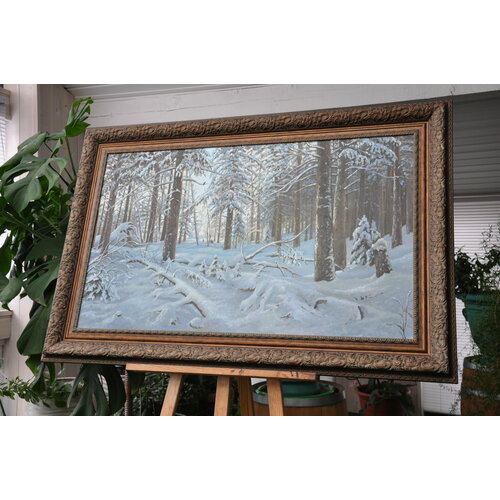 Картина маслом авторская оригинальная "Зима " 80*120 см с подрамником и рамой