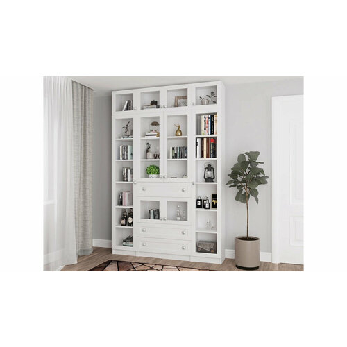 Шкаф книжный Билли 48 по мотивам IKEA Икея Белый Фасадный 0101, 160*30*237 см, ЛДСП с рамкой МДФ