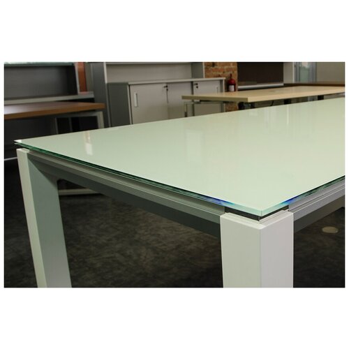 Стеклянный стол белый 210х100 см для переговоров / совещаний / для кухни