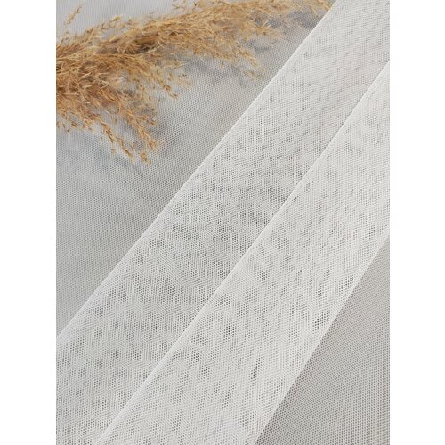 Ткань для пошива штор "Тюль сетка грек однотонный с утяжелителем" на отрез от 1 м, молочный