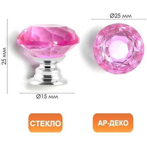 CAPPIO Ручка кнопка CAPPIO, цвет розовый "Алмаз", стеклянная, d=25 мм