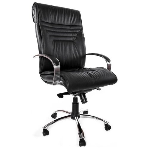 Офисное кресло Евростиль Вип Хром МБ для руководителя, обивка: натуральная кожа, цвет: черный