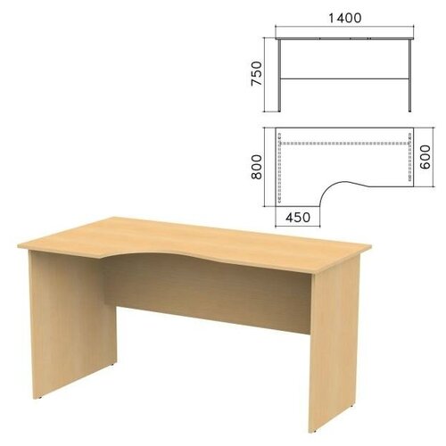 Стол письменный эргономичный Канц, 1400х800х750 мм, левый, цвет бук невский, СК36.10